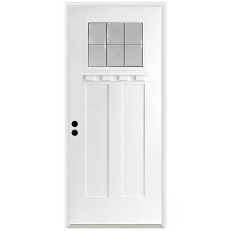 CODEL DOORS 36" x 80" Primed White Shaker Exterior Fiberglass Door 3068RHISPSFHFLS200P691610BM